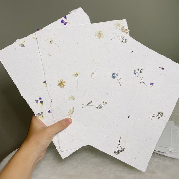 Handmade Flower Paper | 8.5x11" Deckle Edge Handmade Paper, Recycled Paper, Homemade Paper, Eco Friendly, Wedding Invites, Crafting, Writers