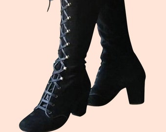 Witchy style Medieval lace-up heeled boots, vegan leather boots, black boot, brown boot, size 37