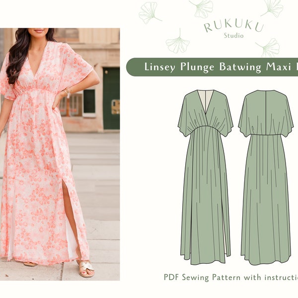 Linsey Plunge Batwing Maxi Dress | Sewing Pattern| Dress Pattern | Woman pattern | Maxi Dress Pattern | PDF Sewing patterns for women