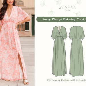 Linsey Plunge Batwing Maxi Dress | Sewing Pattern| Dress Pattern | Woman pattern | Maxi Dress Pattern | PDF Sewing patterns for women