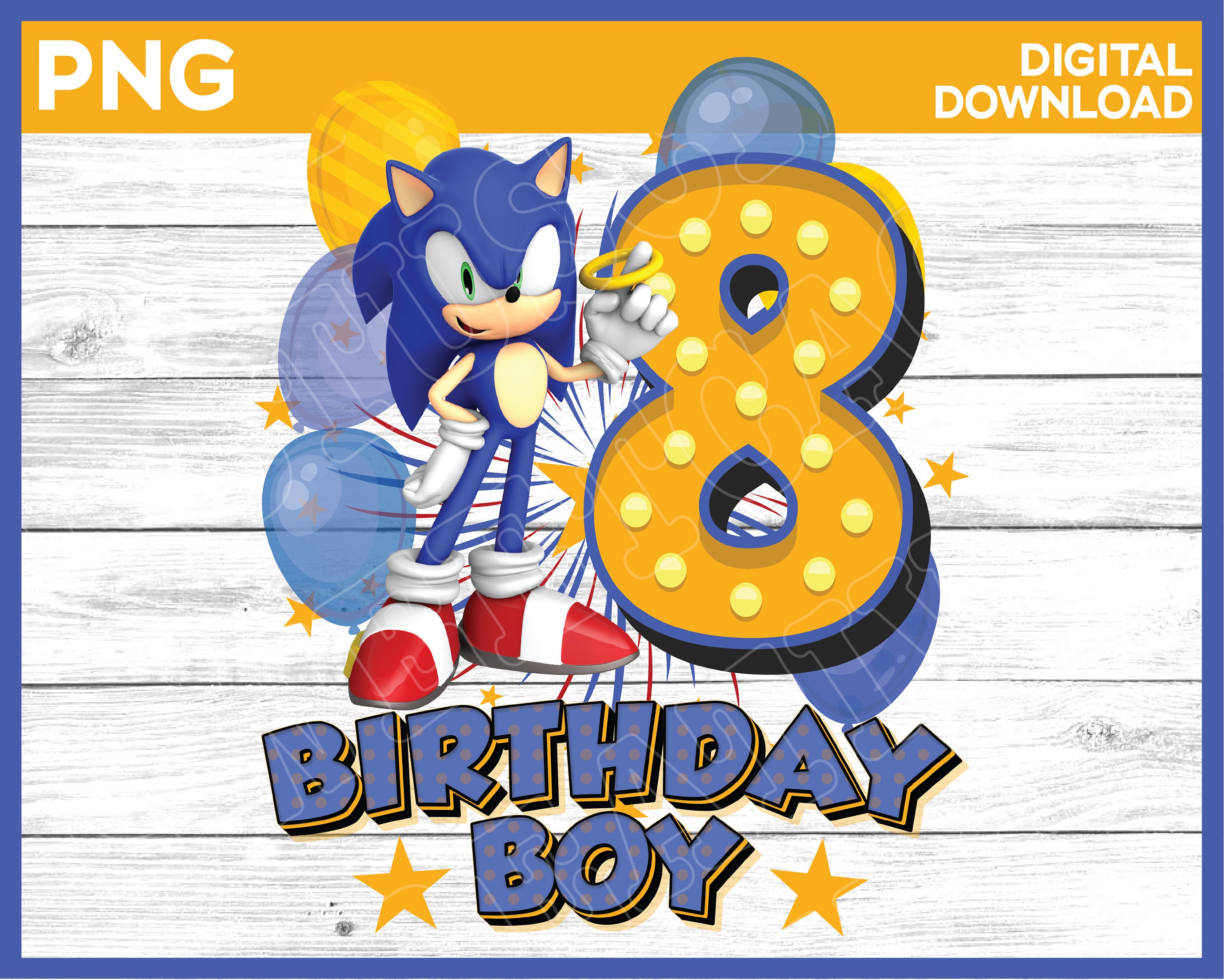 Sonic Birthday Boy Age 8 png image descarga digital YOU PRINT - Etsy México