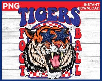 Tigres preppy mascotte png | rouge blanc bleu | téléchargement numérique
