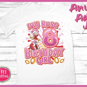 Amy Rose Birthday Girl Shirt - Personalized Sonic Girl Birthday T-Shirt, Amy Rose Sonic Birthday Outfit