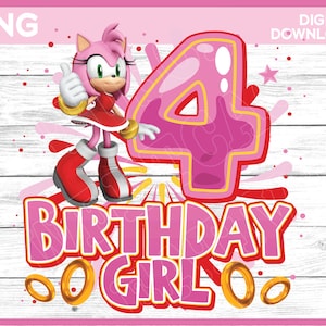 Sonic Birthday Girl png età 4 - Amy Rose Birthday girl shirt image - Personalizza