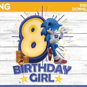 Sonic Birthday Girl Age 8 png image - digital download YOU PRINT