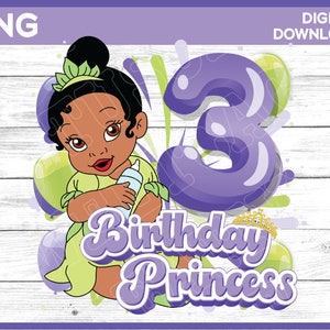 Princess Tiana Birthday Girl Age 3 png image - digital download YOU PRINT