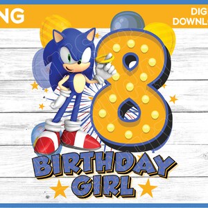 Sonic Birthday Girl Age 8 png image - digital download YOU PRINT