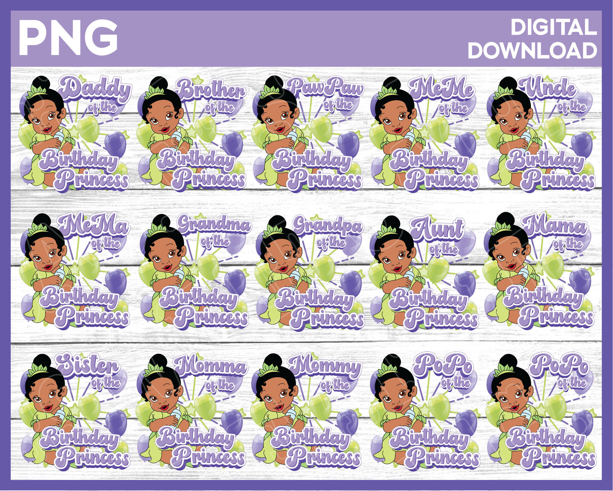 Buy Baby Princess Tiana Birthday Girl Family Bundle of Png Images - Digital  Download YOU PRINT Online in India - Etsy, image size:2001x1602