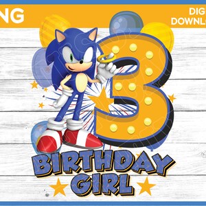Sonic Birthday Girl Age 3 png image - digital download YOU PRINT