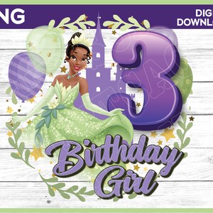Princess Tiana Birthday Girl Age 3 png image - digital download YOU PRINT