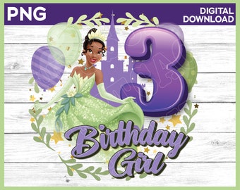 Princess Tiana Birthday Girl Age 3 png image - digital download YOU PRINT