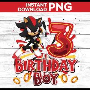 Sonic Shadow Birthday Boy Age 3 png image - digital download YOU PRINT