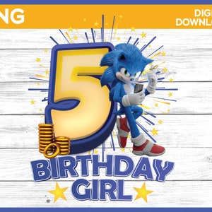 Sonic Birthday Girl Age 5 png image - digital download YOU PRINT