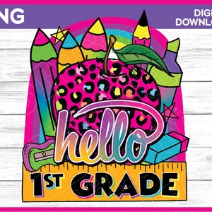 Hello 1st Grade Shirt Image - 1st Grade png for girl - 1st Grade Design hot pink