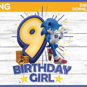 Sonic Birthday Girl Age 9 png image - digital download YOU PRINT