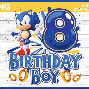 Sonic Birthday Boy Age 8 png image - digital download YOU PRINT