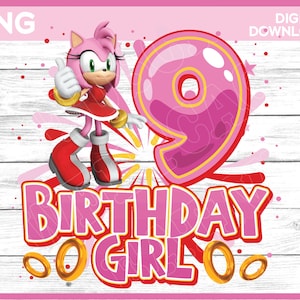Sonic Birthday Girl png age 9 - Amy Rose Birthday girl shirt image - Personalize