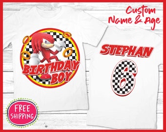 Knuckles Birthday Boy Shirt - Personalized Sonic Boy Birthday T-Shirt, Knuckles Sonic Birthday Outfit, Kids Birthday Shirt