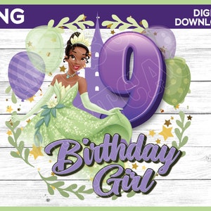 Princess Tiana Birthday Girl Age 9 png image - digital download YOU PRINT