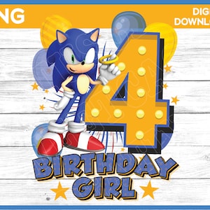 Sonic Birthday Girl Age 4 png image - digital download YOU PRINT