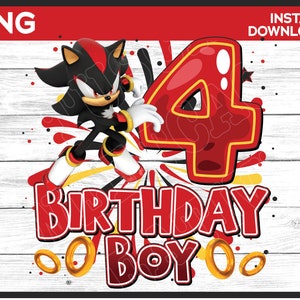 Sonic Shadow Birthday Boy Age 4 png image - digital download YOU PRINT