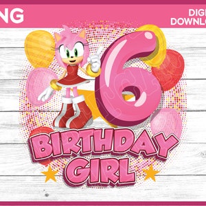 Sonic Birthday Girl png age 6 - Amy Rose Birthday girl shirt image - Personalize