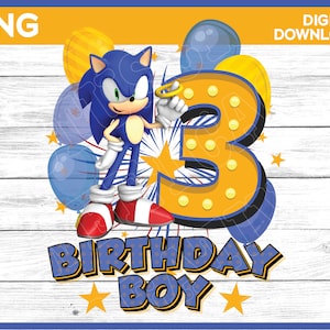 Sonic Birthday Boy Age 3 png image - digital download YOU PRINT