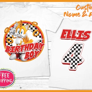 Sonic Tails Geburtstag Jungen Shirt - Personalisierte Sonic Tails Jungen Geburtstag T-Shirt, Sonic Geburtstag Outfit, Kinder Geburtstag Shirt
