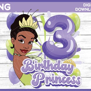 Princess Tiana Birthday Girl Age 3 png image - digital download YOU PRINT