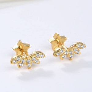 Dainty Lotus Stud Earrings, Diamond Lotus Flower Marquise Stud Earrings, Gold Silver Stud Earrings, Minimalist CZ Earrings, Gift For Her