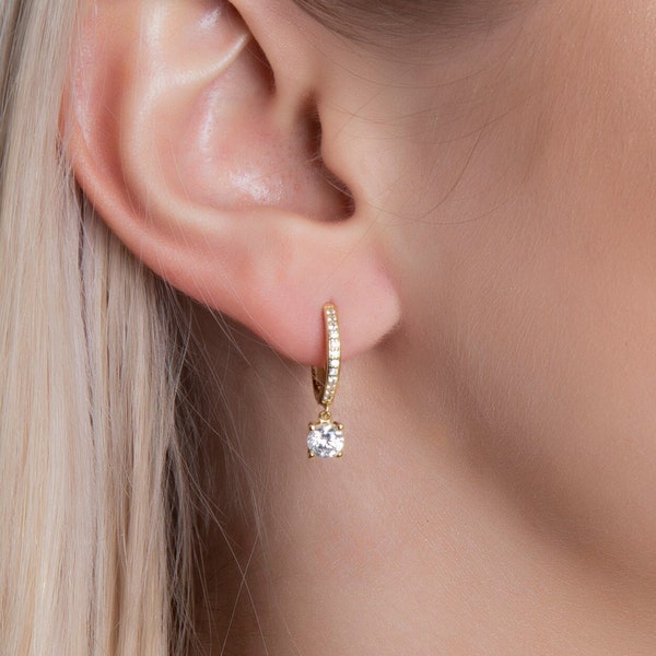 Hoop Dangle Earrings, Gold Huggie Hoop Earrings, Hoop Earrings, Delicate Earrings, Minimalist Hoops, Tiny Charm, Earrings for Bridesmaids