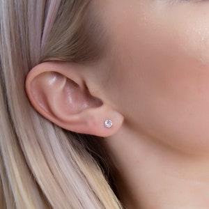 Gold Tiny Stud Earrings, Dainty CZ Stud Earrings, Sterling Silver 925 Studs, Small Stud Earrings, Minimalist Stud Earrings,Mother's Day Gift
