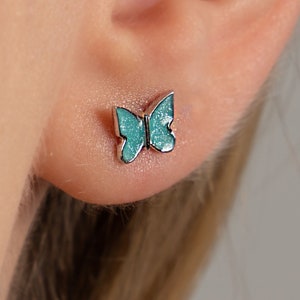 Turquoise Butterfly Studs Earrings, Sterling Silver Tiny Butterfly Stud Earrings, Cute Stud Earrings, Minimalist Earrings, Mother&#39;s Day Gift