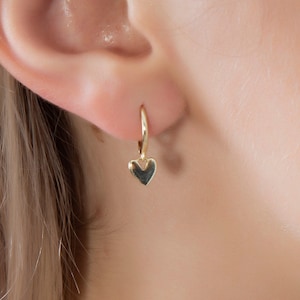Heart Huggie Hoop Earrings, Dainty Heart Hoop Earrings, Gold Heart Hoop Earrings, Valentine&#39;s Gift, Minimalist Earrings, Gift For Her.