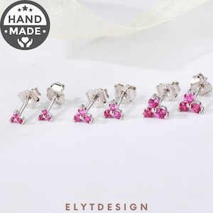 Red Flower Silver Stud Earrings, Dainty Gold Stud Earrings, Minimalist Earrings, Tiny Flower Shaped Stud, Sterling Silver, Mother's Day Gift