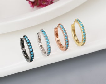 Turquoise Huggie Hoop Earrings, 18K Gold Plated Sterling Silver, Dainty Everyday Jewelry, Gift for Her.