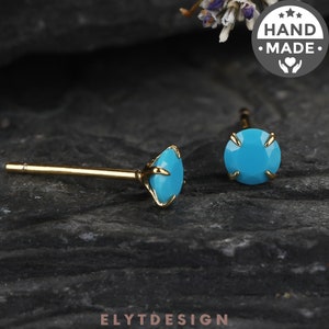 Dainty Turquoise Stud Earrings, Blue Minimalist Stud Earring, Silver Turquoise Earring, Tiny Gold Stud Earring, Gift for Her.
