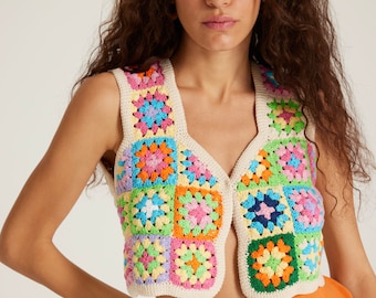 Colorful Patchwork Vest, Hippie Vest for Women, Patchwork Top, Multicolor Vest, summer beachwear