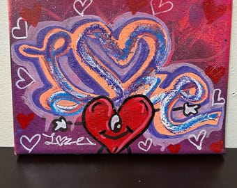 Love Graffiti Art: Pink Glitter Spray Paint, 8x6 Canvas