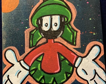 Marvin the Martian Graffiti Art: 8x8 Canvas Painting