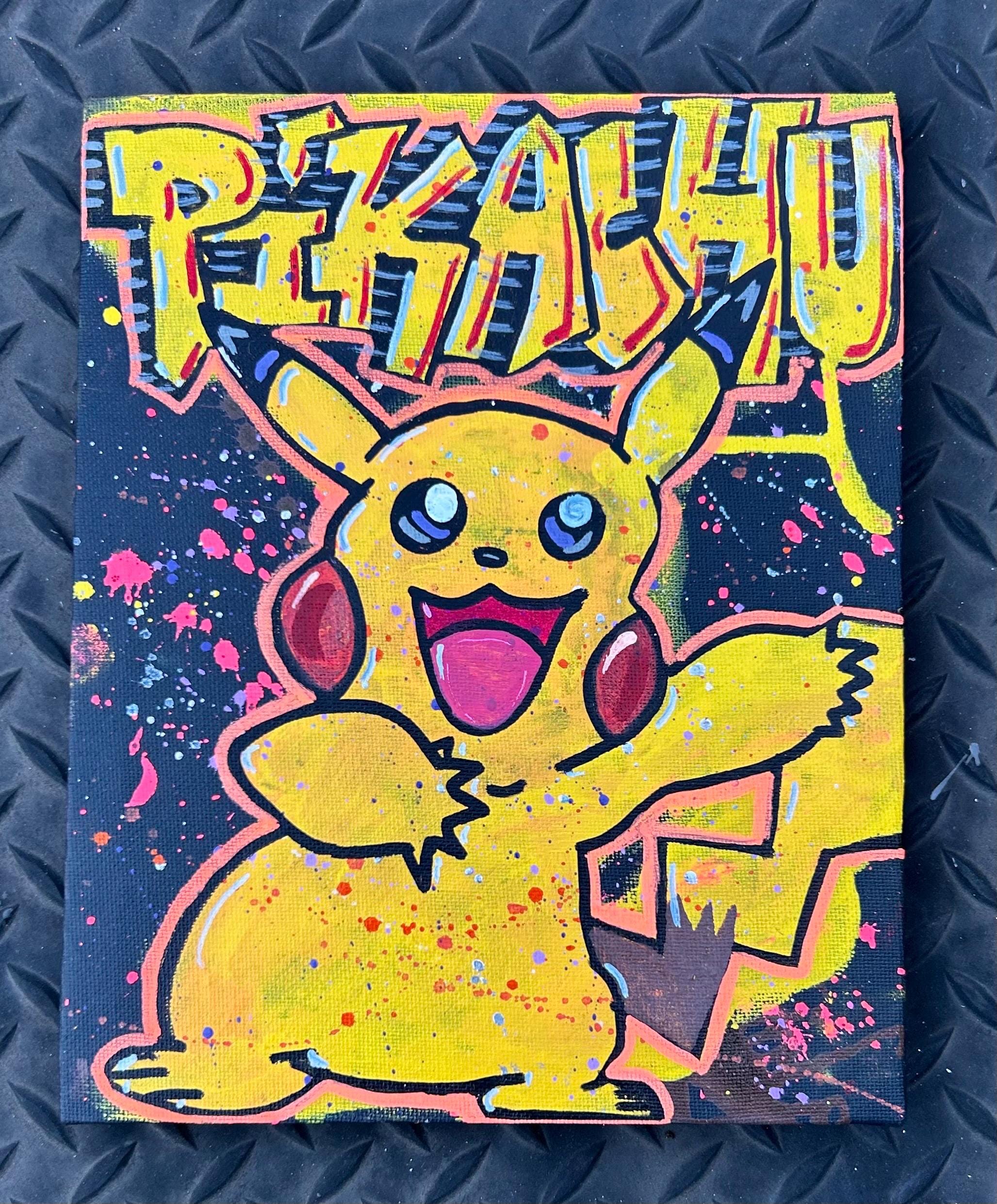 Pikachu Abstract Canvas Art: Spray Paint Splatter, 10x8 In, Glow in ...