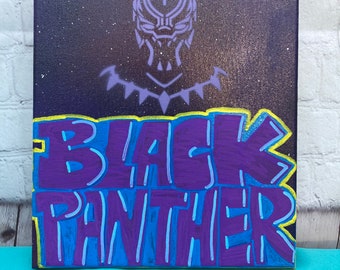 Black Panther Graffiti Art: Spray Paint Stencil on Canvas (9x12in)