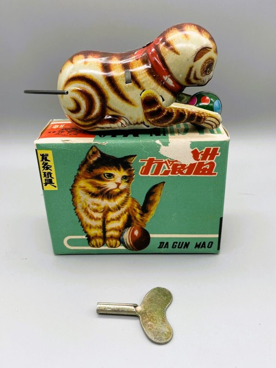 Vintage Tin Litho Metal Windup Toy Cat & Ball W/ Key and Box Etsy
