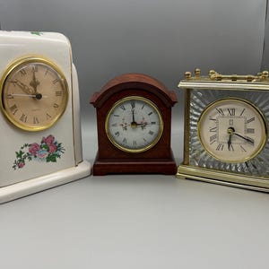 Vintage Mechanical Alarm Clocks Lot, Tabletop & Mantle, Retro Decor, Cut Glass, Sam Hill, Sheffield, PS Limited Edition, Made in England