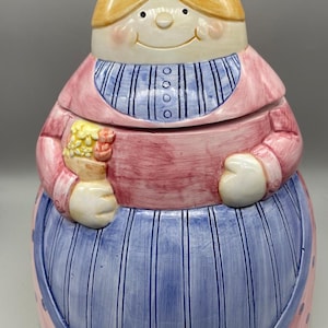 Vintage Down Home Collection &#39;Mama Farmer&#39; Large Ceramic Cookie Jar, 10.5” - Collectible Retro Kitchen Display Decor Piece - Bisquit Jar