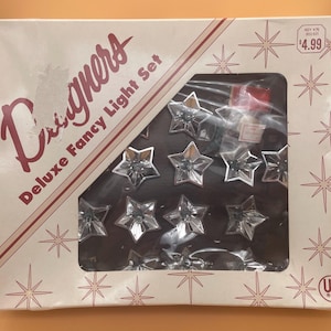 Vintage Designers Deluxe Fancy Light Set, Christmas Tree Stars Ornament Decor, Reflective, NEW in Box, Holiday Lights