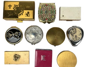 Vintage Gold & Silver Tone Metal Ladies Mirror and Powder Compacts and Pill Cases - Hinged, Jewels, Enamel, Elgin American, Avon, MORE!