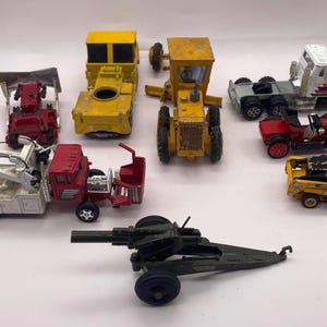 Die Cast Metal Construction Vehicles Toys - Lot of 8 - Solido, Majorette, NZG, Legnano, Tootsie Toys, Trucks, Crane, Bulldozer, Hauler, Tow