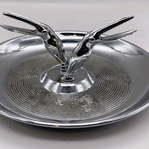 Vintage MCM Toucan Shiny Chrome Cigarette Ashtray Made in USA by Hamilton Pincherette Cork Bottom Mid Century Modern