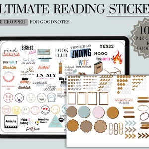 Ultimate Reading Journal Stickers, reading stickers, bookworm, Goodnotes stickers, iPad stickers, png stickers, clip art bundle, reading